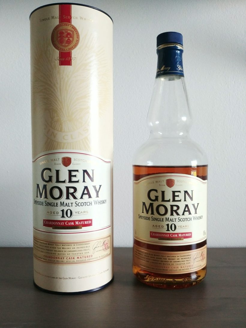 Glen Moray 10 Chardonnay Matured - butelka i tuba